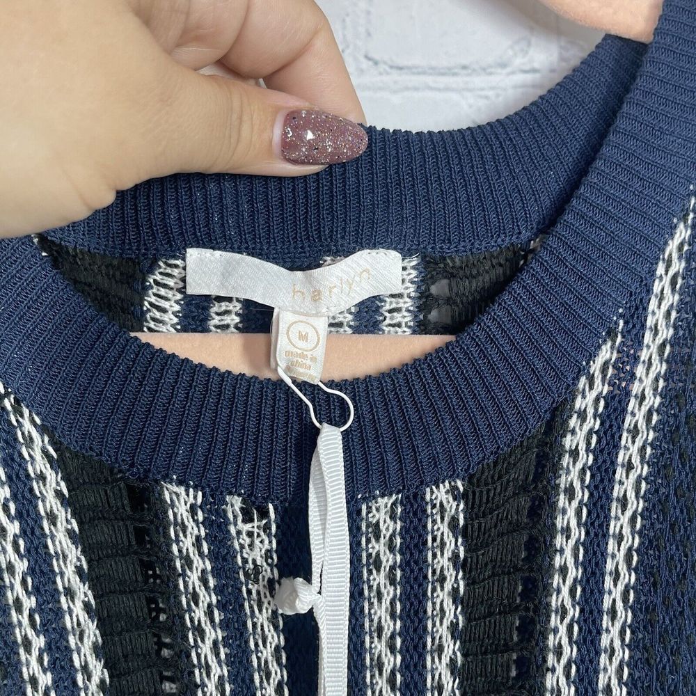 Harlyn Fit and Flare Dress Women’s Medium Navy Blue Sleeveless Open Knit Fit NWT - Picture 11 of 16